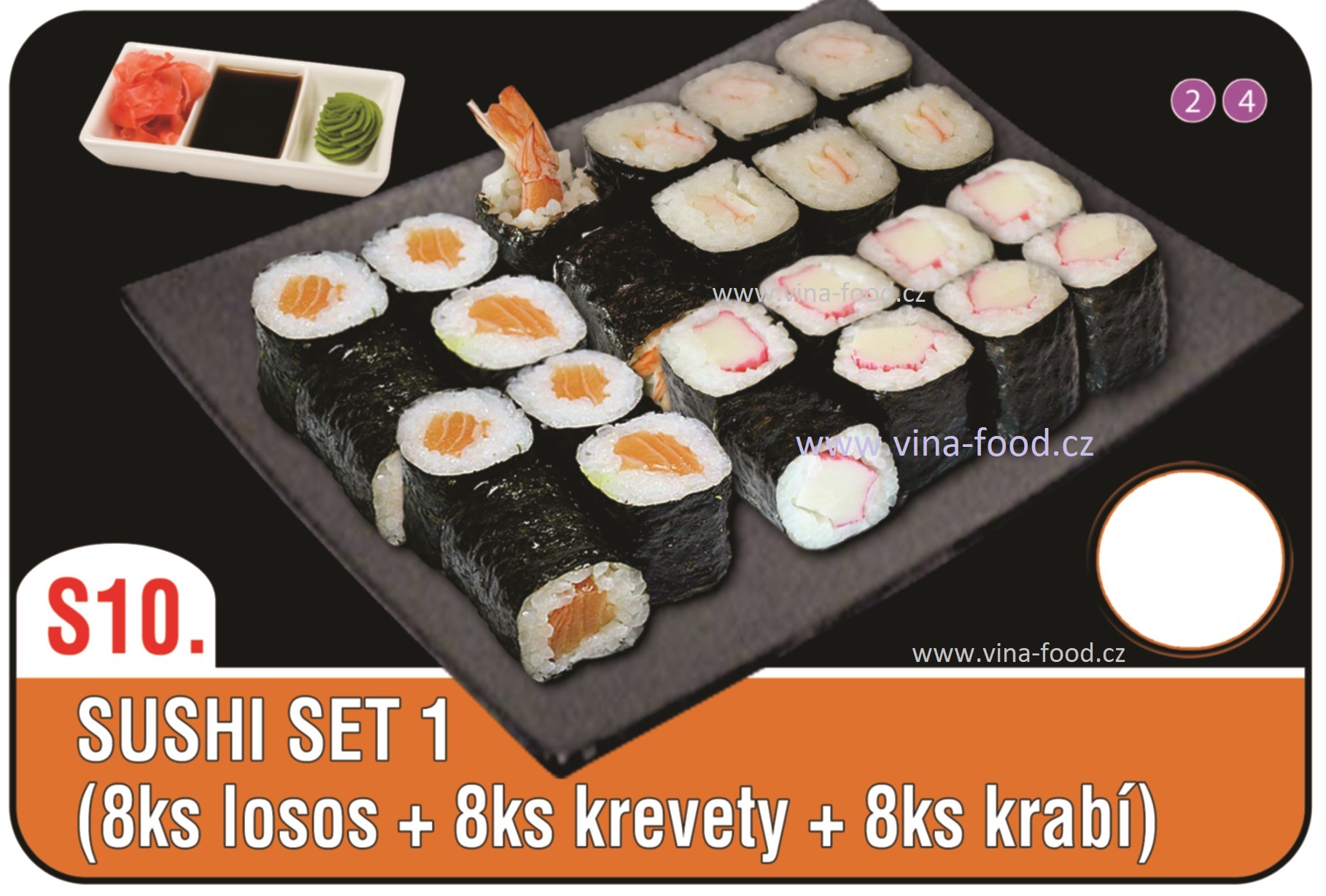 Sushi set 1 (8ks losos + 8ks krevety + 8ks krabí)